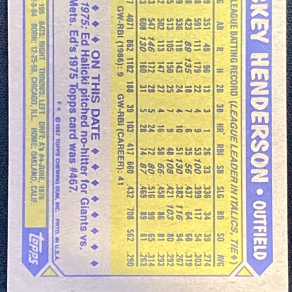 1987 Rickey Henderson - Picture 2 of 2